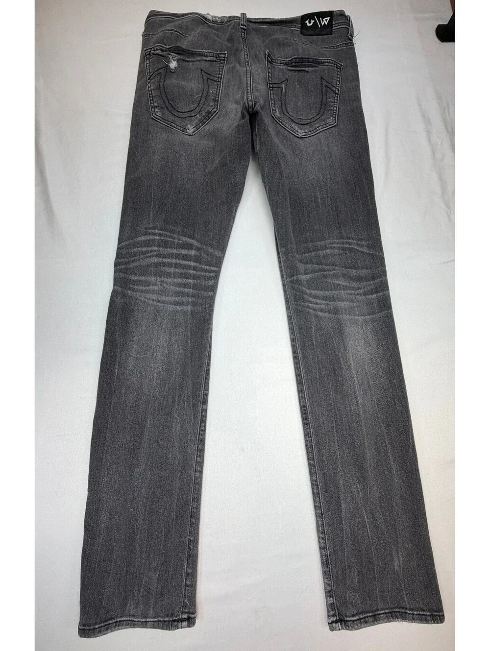 True Religion Men's Relaxed Skinny Jeans Heavy Distressed Cut-out Size 36 Black